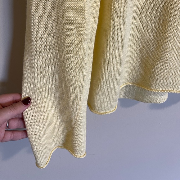 Eileen Fisher Womens Linen Knit V Neck Pullover Hoodie Sweater Large Yellow - Picture 5 of 5